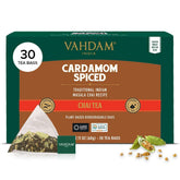 VAHDAM front box of cardamom chai showing packaging and count, preserves freshness