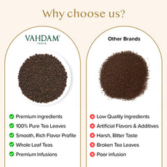 VAHDAM brewed cup with rich amber liquor showcasing strong color
