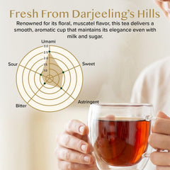 VAHDAM brewed Darjeeling cup topview showing clear liquor and floral notes