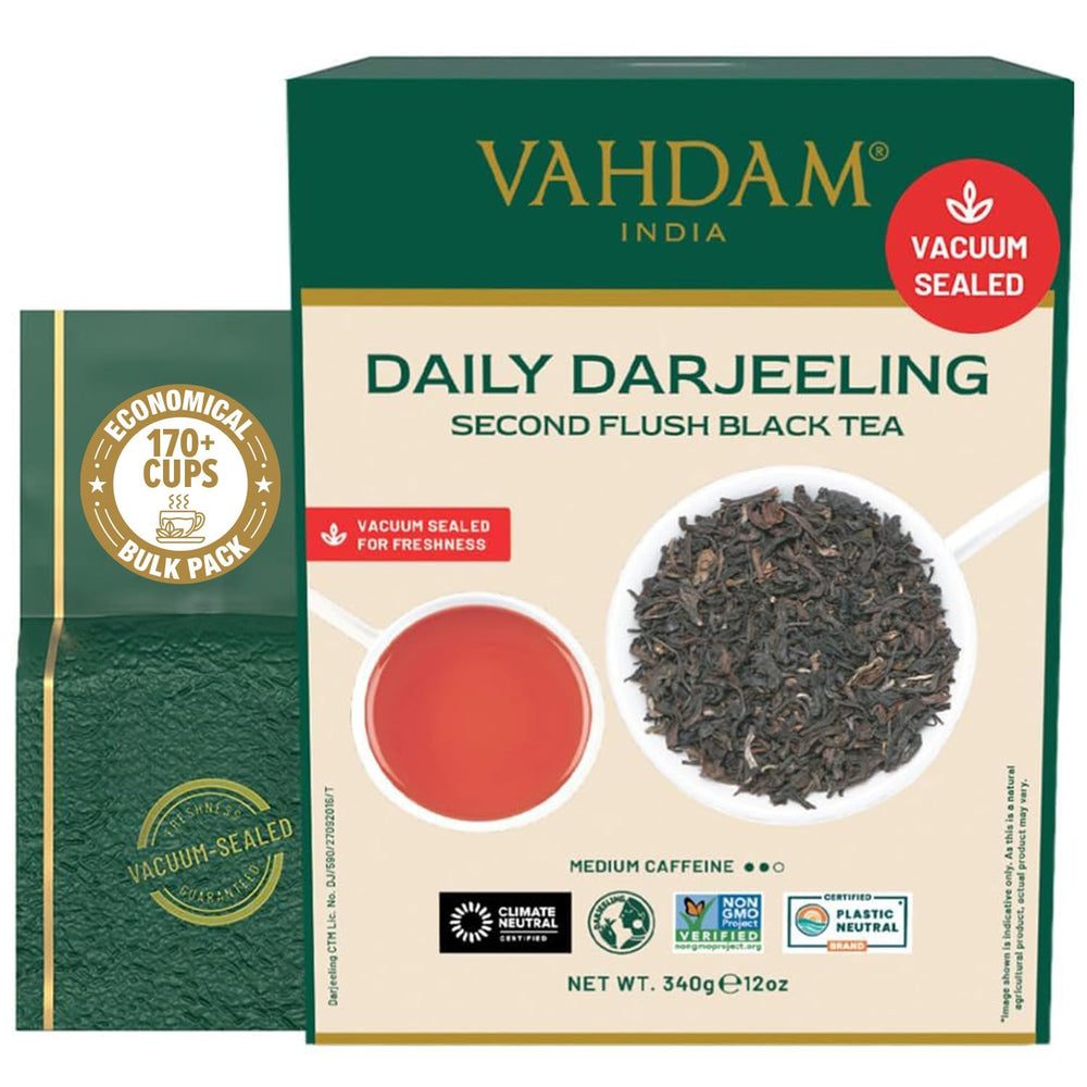 VAHDAM front packaging showing resealable pouch and product name, preserves freshness