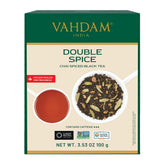 VAHDAM front pouch showing bold Double Spice Masala Chai branding and fresh look