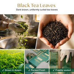 VAHDAM loose leaf close-up highlighting rich black tea texture and aroma