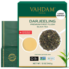 VAHDAM front packaging showing 12oz pouch and freshness benefit