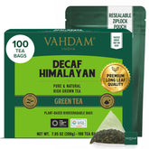 VAHDAM front packaging showing 100-count box and branding, suggests freshness