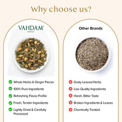 VAHDAM brewed cup with steam showing bright color and inviting aroma