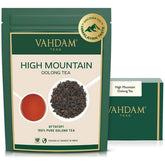 VAHDAM front pouch showing high mountain oolong and resealable pack, preserves freshness