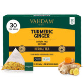 VAHDAM front packaging showing turmeric ginger tea and benefits