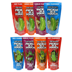 Van Holten's front box shot showing assorted pickle pouches, convenient variety