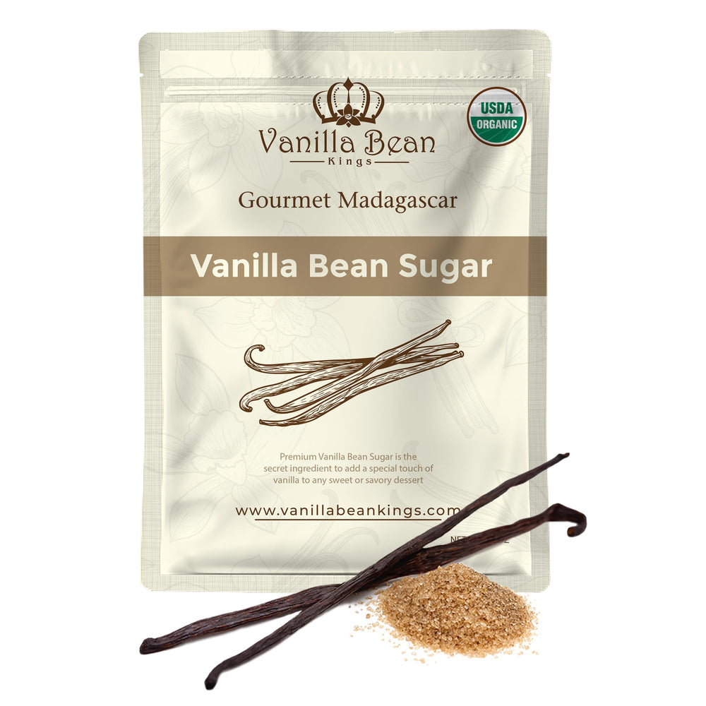 Vanilla Bean Kings front packaging of 12 oz pouch showing label and organic claim benefiting pantry organization