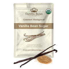 Vanilla Bean Kings front packaging of 12 oz pouch showing label and organic claim benefiting pantry organization