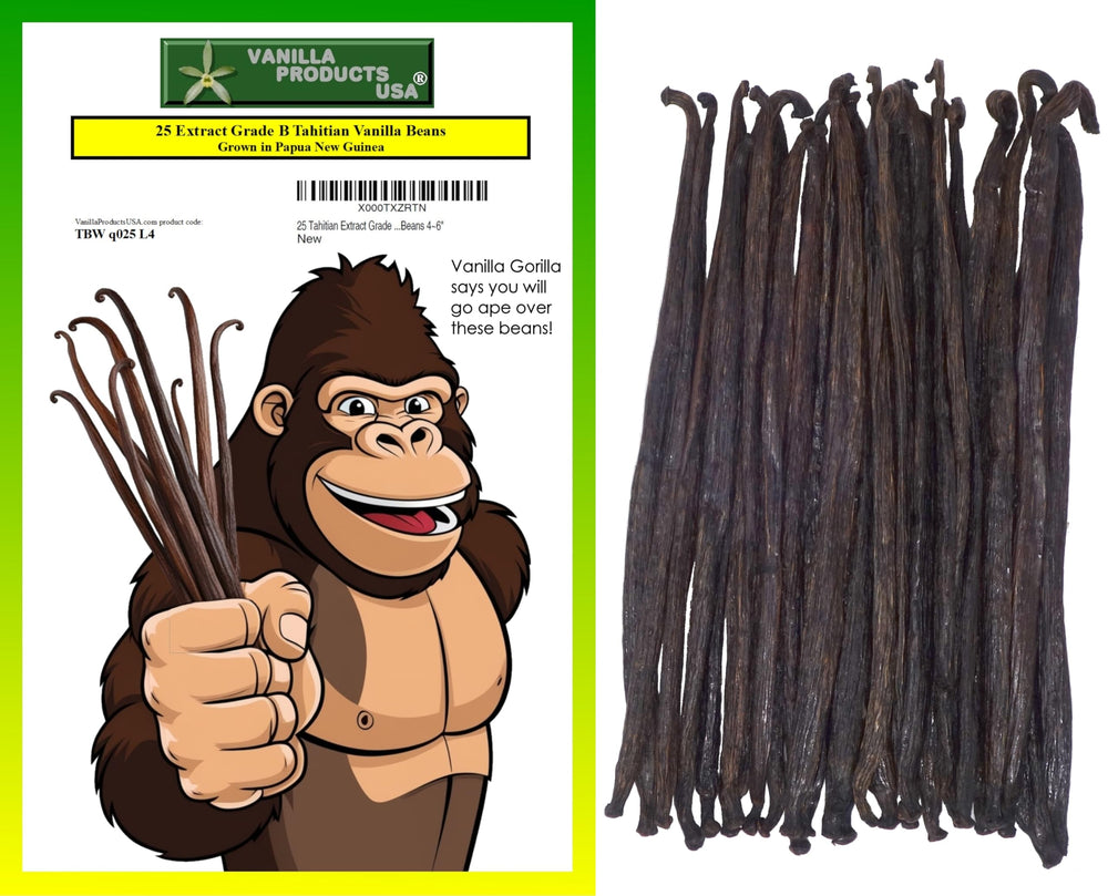 Vanilla Products USA front packaging showing 25 Tahitian beans and vacuum seal benefits