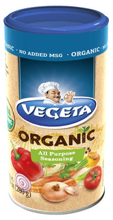 Vegeta organic front packaging showing jar and label with natural ingredients benefit