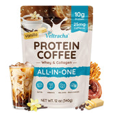 Veltracha front packaging showing vanilla protein coffee for convenient mornings