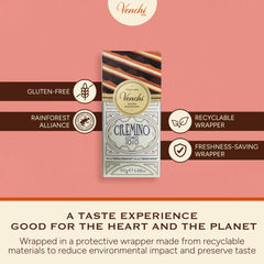 Venchi Cremino almond paste center detail, showcases soft almond flavor and creamy bite