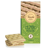 Venchi front packaging showing Cremino pistachio bar and premium branding benefit