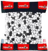 Venco front packaging showing recyclable bag and bold black-and-white candy design for gifting