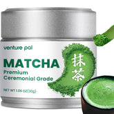 Venture Pal front tin showing 30g ceremonial matcha for sustained energy
