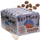 Vermints front tin showcasing Café Express flavor and travel convenience