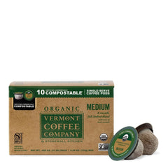 Vermont Coffee Company front packaging shows organic medium roast benefits