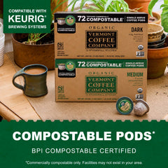 Vermont Coffee Company pod inserted in brewer for quick single-serve convenience