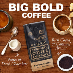 Vermont Coffee Company scoop pouring grounds to show easy dosing benefit
