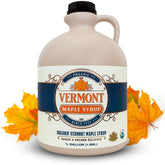 Vermont Maple Syrup front bottle showcasing organic grade and size benefits