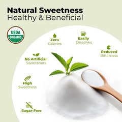 Viccoky powder stirred into coffee showcasing quick dissolve and sugar-free sweetness