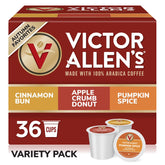 Victor Allen's front packaging showing 36-count autumn variety pack and seasonal branding