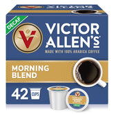 Victor Allen's front box packaging showing 42-count and light roast benefits