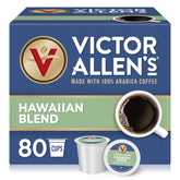 Victor Allen's front box of 80 Kona Blend K-Cups showing packaging and count benefit