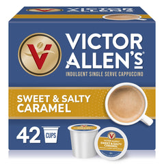 Victor Allen's front box view showing 42-count pods and caramel cappuccino branding for convenience