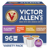 Victor Allen's front packaging of 96-count sweet and salty variety pack, clear flavor overview