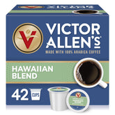 Victor Allen's Coffee front packaging showing 42 pods and branding benefit convenience