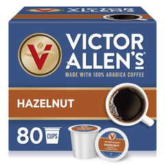 Victor Allen's front packaging showing 80-count box and hazelnut branding benefit: large supply