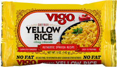Vigo front package showing bright saffron yellow rice and convenient pouch benefit