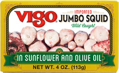 Vigo front packaging showing branded jumbo squid and benefits