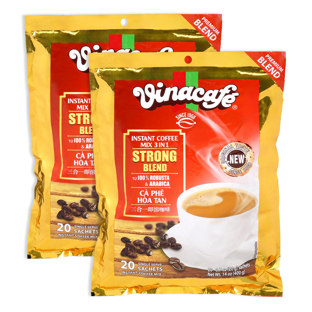 Vinacafe front packaging showing gold red bags and clear branding, highlights convenience