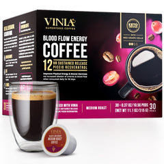 VINIA front packaging of 30-count K-Cup pods showing product branding and benefits