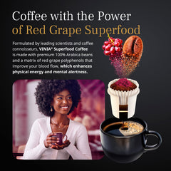 VINIA single K-Cup close-up revealing medium-dark ground Arabica for rich flavor