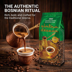 VISPAK ZLATNA DZEZVA brewed in džezva pot demonstrating traditional serving
