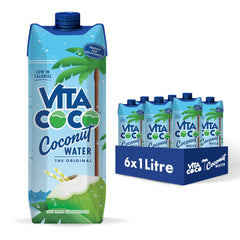 Vita Coco front packaging showing six 33.8oz bottles and easy grab convenience