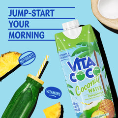 Close-up of Vita Coco Pineapple pouring liquid to show texture and refreshing clarity for taste appeal