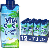 Vita Coco front packaging showing 12-pack and clear organic labeling for convenience