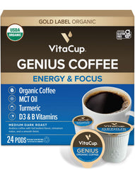 VitaCup 24ct box front showing product branding and keto features for convenient mornings