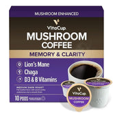 VitaCup front packaging showing Lion’s Mane and Chaga with clear benefit