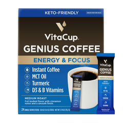 VitaCup front packaging showing 24-count packets and keto benefits