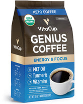 VitaCup front packaging showing 10 oz bag and organic seal, clear product identity and benefits