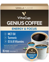 VitaCup Genius Vanilla front box showing 16 count and keto benefits