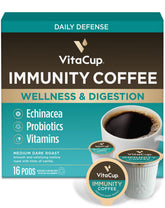 VitaCup front packaging showing box and 16 pods, conveys convenience