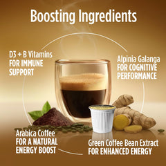 VitaCup Lightning pod beside coffee beans showing infusion of green bean extract